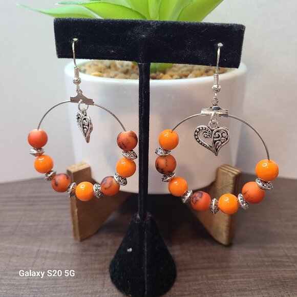 Handcrafted Orange Beads w/Spacers Dangle Drop‎ Earrings NEW Ladies Fashion - Picture 4 of 4